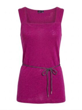 KERSH - Linen burgundy semi sheer tunic tank with Rope Tie - Medium